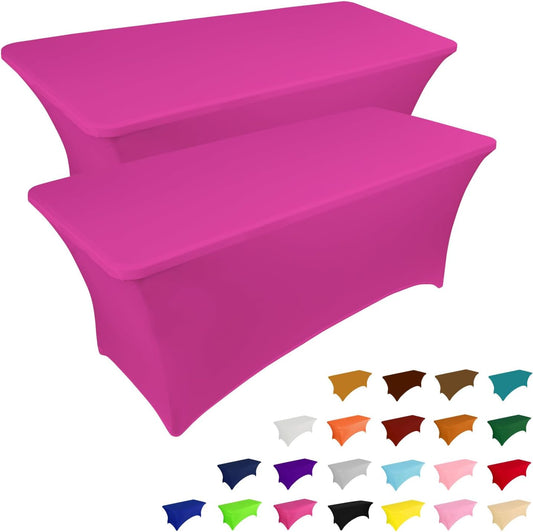 IVAPUPU 2 Pack 6FT Table Cloth for Rectangular Fitted Events Stretch Fuchsia Table Covers Washable Cover Spandex Tablecloth Protector for Party, Wedding, Cocktail, Banquet, Festival