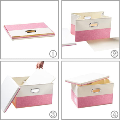 PRANDOM Large Collapsible Storage Bins with Lids [3-Pack] Fabric Foldable Storage Boxes Organizer Containers Baskets Cube with Cover for Home Bedroom Closet Office Pink&Cream(17.7x11.8x11.8)