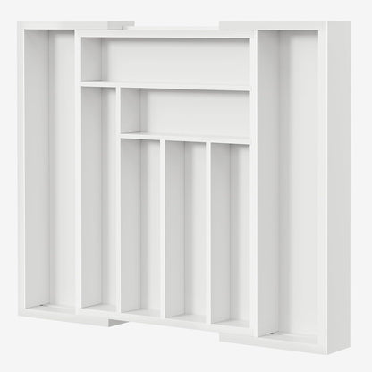 Pipishell Bamboo Expandable Drawer Organizer for Utensils Holder, Adjustable Cutlery Tray, Wood Drawer Dividers Organizer for Silverware, Flatware, Knives in Kitchen, Bedroom, Living Room (White)