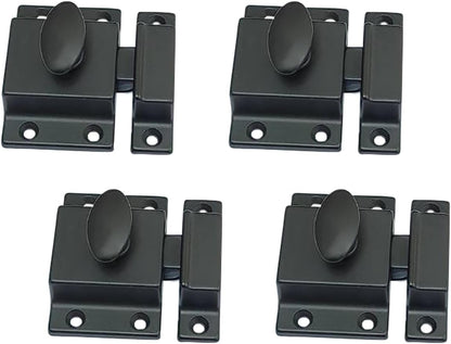 QCAA Traditional Large Oval Turn Cabinet Latch, Solid Brass, 2", for Cupboard & Other Furniture, Matte Black, 4 Pack, Made in Taiwan