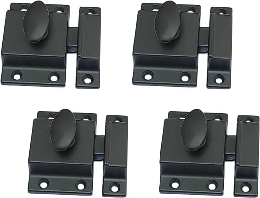 QCAA Traditional Large Oval Turn Cabinet Latch, Solid Brass, 2", for Cupboard & Other Furniture, Matte Black, 4 Pack, Made in Taiwan