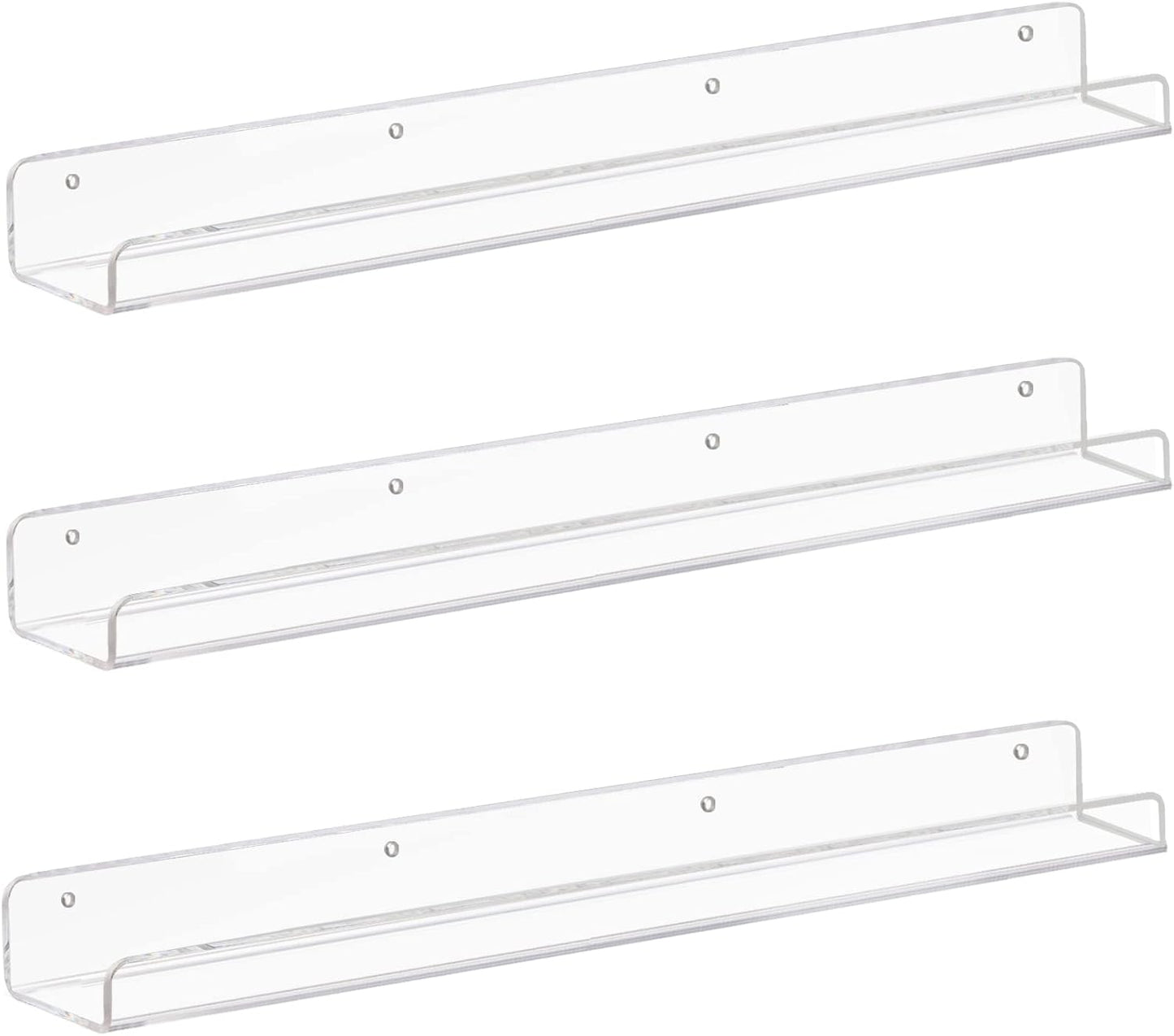 Weiai Clear Acrylic Floating Shelves 24 inches, Wall Bookshelf for Kids, Transparent Book Shelf Ledge for Wall, Set of 3