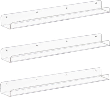 Weiai Clear Acrylic Floating Shelves 24 inches, Wall Bookshelf for Kids, Transparent Book Shelf Ledge for Wall, Set of 3