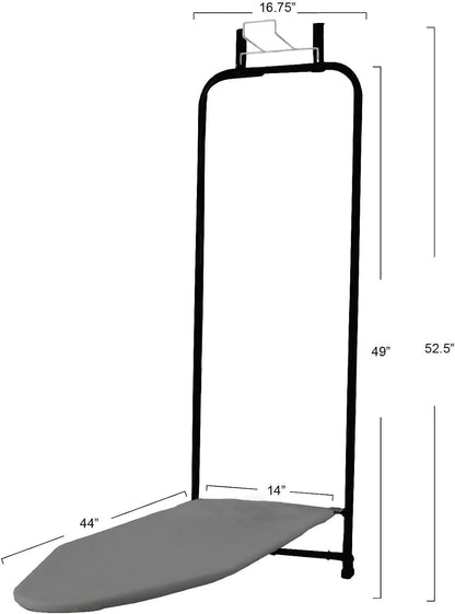 Household Essentials Over-The-Door Ironing Board with Iron Holder | Compact, Self-Closing Design with Cotton Cover and Padding | Space-Saving Ironing Board for Dorms, Apartments, and Small Spaces