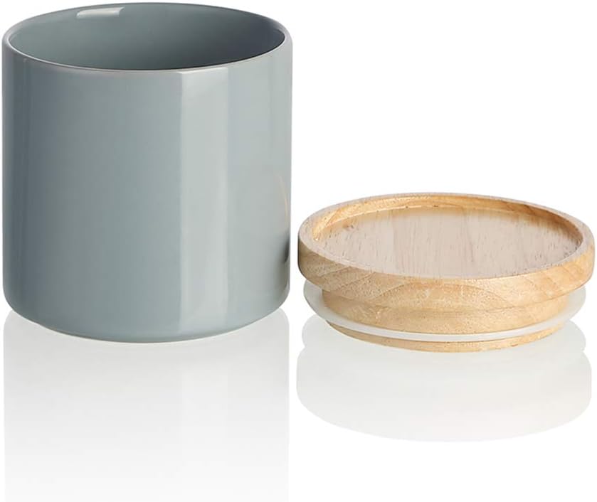 Sweejar Kitchen Canisters Ceramic Food Storage Jar, Stackable Containers with Airtight Seal Wooden Lid for Serving Ground Coffee, Tea, Sugar, Salt and More - 16 Fl Oz (Gray)