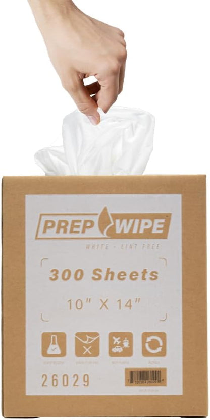 26029 Prep Wipe WHITE Lint Free Cleaning Towels Pack of 300 Sheets, 10" x 14" (1 Box) - Multi-purpose, Reusable, Perforated, Industrial Grade Perforated Sheets- 26029