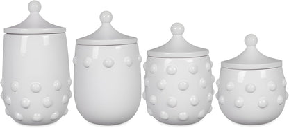 Young's Inc. 4 Pcs Set Modern-Cool Accent Ceramic Canisters- Storage Container for Kitchen and Bathroom - Beautiful Home Decor Accent to Store Food, Coffee, Tea, and More - White