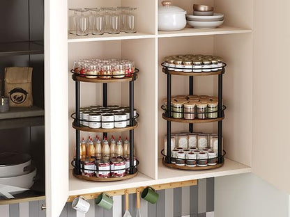Spice Rack, Set of 2 Lazy Susan Organizer, 3-Tier Turntable Organizer For Cabinet, Compact and Versatile, for Kitchen Countertop, Rustic Brown SR23L2BR
