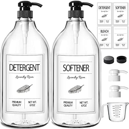 GMISUN Laundry Detergent Dispenser, 2 Pack Liquid Laundry Soap Dispenser, 64oz Storage Container for Farmhouse Laundry Room Decor, Liquid Bottle Organizer for Detergent/Softener/Bleach