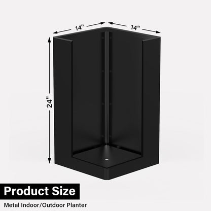 24" Tall Planter for Outdoor Plants, Modern Large Outdoor Galvanized Steel Flower Pots, Front Porch Decor, Garden Pots, Black Planters for Indoor/Outdoor, Patio, Balcony