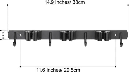 voze 3 Racks and 4 Hooks Mop and Broom Holder Wall Mount, Self Adhesive Heavy Duty Broom Organizer Storage Tool Racks for Kitchen Garden Laundry Garage