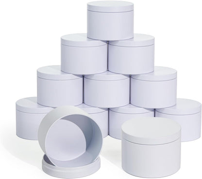 Tins With Lids, 3 Wicks Containers 12 Pack 14oz/420ml Seamless Bulk for Candle Making Supplies Wholesale Empty Jars - White