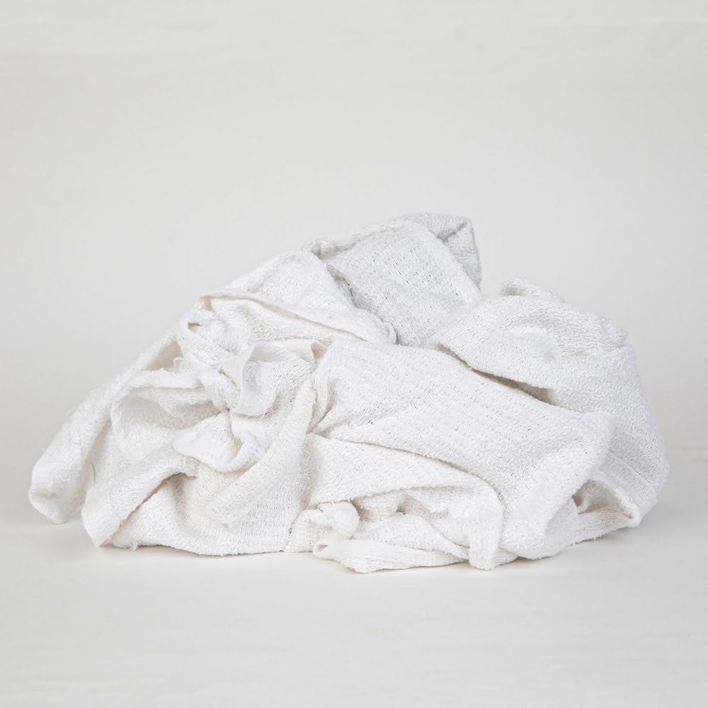 PRO SOURCE Low-Lint Virgin White 100% Cotton Terry Cloth Bar Mop Shop Towels, Absorbent & Washable: 16" x 19" with Hemmed Edges, 10 lb Box