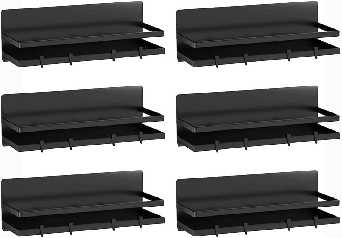 Magnetic Spice Rack for Refrigerator,Magnetic Shelf Fridge Organizer for Kitchen, Spice Rack Space Saver Container for Kitchen/Apartment, Drill Free, Black 6 Pack