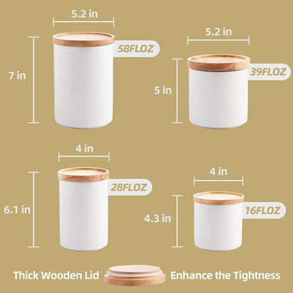 Sweejar Kitchen Canisters Ceramic Food Storage Jar Set, Stackable Containers with Airtight Seal Wooden Lid for Serving Ground Coffee, Tea, Herbs, Grains, Sugar, Salt - Set of 4 (Black)