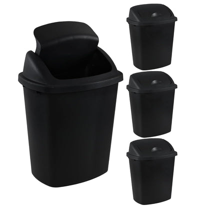 6 Gallon Swing Top Trash Can Outdoor and Indoor Recycle Bin, Plastic Garbage Can with Swing-Lid, Black, 4-Pack