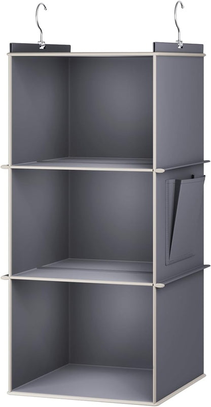 YOUDENOVA Hanging Closet Organizer, 3-Shelf Closet Hanging Storage Shelves, Grey