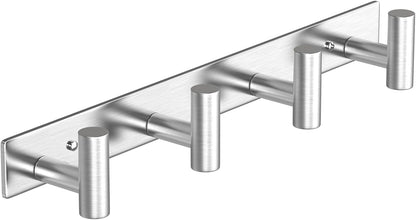 VAEHOLD 1PACK Hat and Coat Wall Mount Rack - 4 Hooks for Robes, Bags, Keys, and Towels - Bathroom Towel Hanger Organizer -Silvery