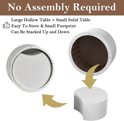 Round Nesting Coffee Table White Round Fluted Coffee Table Set of 2 for Living Room Small Circle Drum Coffee Tables Crescent End Table (White A 18in)