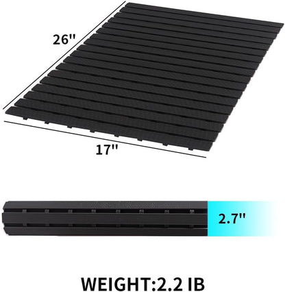 Shower-Mat Non Slip, PADOOR Heavy Duty Bathtub-Mat Curlable Quick Drain Sturdy Bath Tub Mat Without Suction Cups for Indoor Outdoor Use 17x26 Inch Black