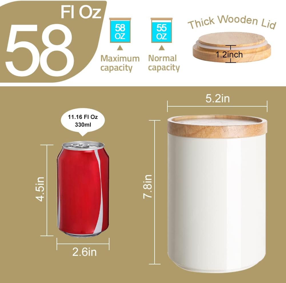 Sweejar Kitchen Canisters Ceramic Food Storage Jar, Stackable Containers with Airtight Seal Wooden Lid for Serving Coffee Bean, Flour, Tea, Cookies and More - 58 Fl Oz(Yellow)