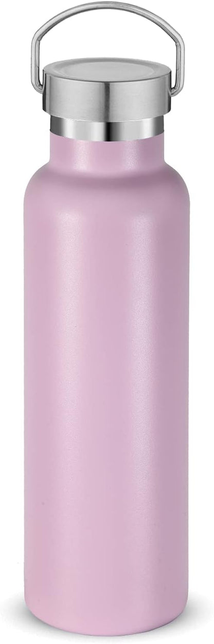 Neihepal Pink Stainless Steel Water Bottles,20 Ounce Vacuum Insulated Double Wall Travel Bottle with Leak Proof Lid of Handle,Metal Reusable Standard Mouth Flask Thermoses for School,Hikers,Gift