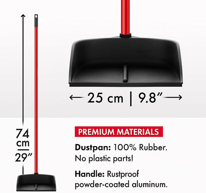 Dustpan with Handle by Ravmag- Solid Natural Rubber Construction- 29” Long Handled Dust Pan- Stand Up Design- Accommodates Any Broom/Hand Brush- Best Dustpans for Home (2 Piece Long Handle)