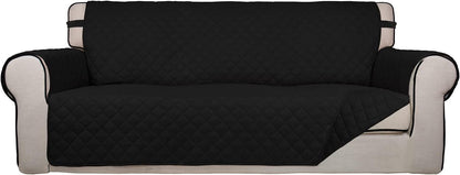 PureFit Reversible Quilted Sofa Cover, Water Resistant Slipcover Furniture Protector, Washable Couch Cover with Non Slip and Elastic Straps for Kids, Pets (Oversized Sofa, Black/Black)