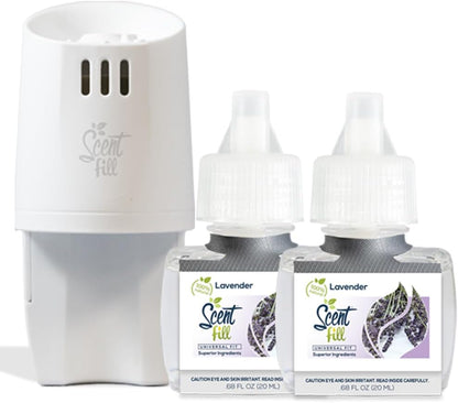 Scent Fill 100% Natural Lavender Plug in Air Freshener, Scented Oil Refills, 2 Refills + Diffuser