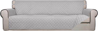 PureFit Reversible Quilted Sofa Cover, Water Resistant Slipcover Furniture Protector, Washable Couch Cover with Non Slip and Elastic Straps for Kids, Dogs, Pets (XX Large, Light Gray/Light Gray)