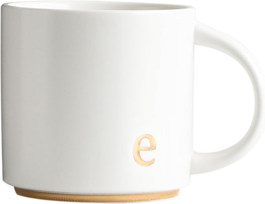 COLLECTIVE HOME - Monogram Ceramic Mugs, 15 oz Golden Initial Coffee Cups, Elegant Alphabet Tea Mugs, Elegant Personalized Mug with Gift Box, Luxurious Cups for Office and Home (e)