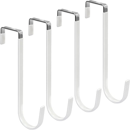 FYY Over The Door Hooks, 4 Pack Upgraded Long Door Hangers Hooks with Rubber Prevent Scratches Heavy Duty Organizer Hooks for Hanging Clothes, Towels, Hats, Coats, Bags White