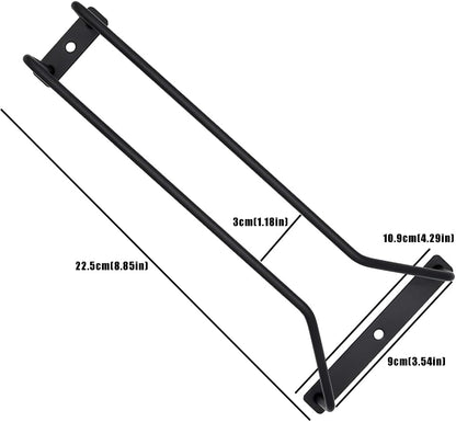 8.8-Inch Wine Glass Rack - Under Cabinet Stemware Wine Glass Holder Glasses Storage Hanger Metal Organizer for Bar Kitchen Black (1 Rows, 3 Pack)