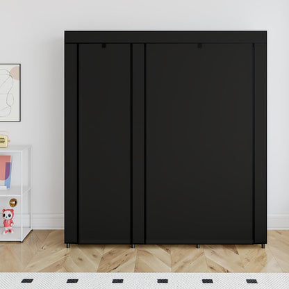 SORCEDAS Portable Closet Wardrobe Storage Organizer Metal Hanging Rack Non-Woven Fabric 50 Inch (Black)