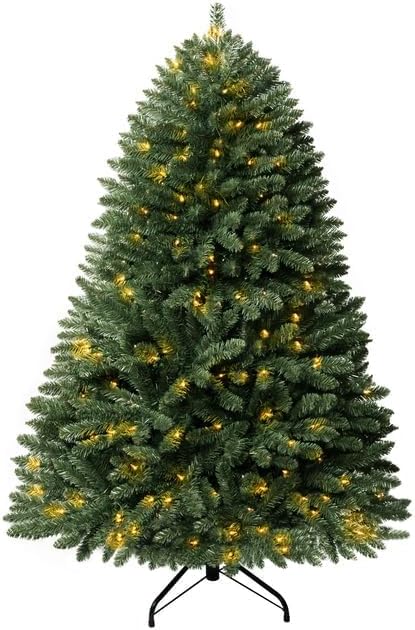 Naomi Home 4.5ft Christmas Tree with Lights Realistic Spruce Christmas Tree Prelit with Foot Pedal 674 Branch Tips 250 Warm Lights and Metal Stand Aritificial Tree +ürbol De Navidad