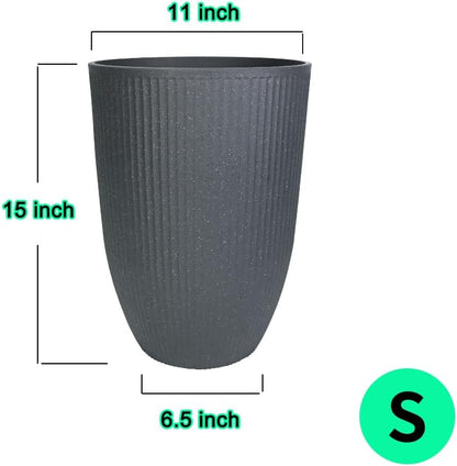 2 Pcs Pack 15 Inches Heavy Duty Plastic Resin Tall Tapered Planter Pots Large Round Planter Flower Pot with Drainage Hole for Indoor Outdoor Deck Porch Garden Home Patio Front Door (Dark grey, S)