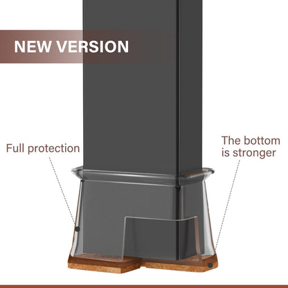 Chair Leg Floor Protectors Rectangle Chair Leg Protectors for Hardwood Floors Silicone Caps Felt Furniture Pads Covers Anti-Scratch Reduce Noise 32 Pack Clear Fit Perimeter 3-3/4'' to 4-7/8''