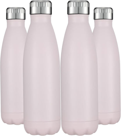 HASLE OUTFITTERS 17oz Stainless Steel Water Bottles Bulk, Vacuum Insulated Water Bottles Double Walled Powder Coated Reusable Metal Sports Water Bottles Keep Drinks Hot and Cold,Pink,4Packs