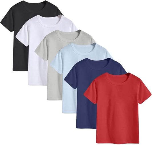6-Pack Kids Cotton T-Shirts Short Sleeve Basic Tops for Toddlers Boys and Girls