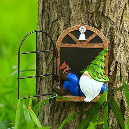 Whimsical Fairy Garden Gnome Statue, Tree Faces Decor Outdoor -5.9 Inch, Funny Garden Tree Decoration,Ideal Patio Yard Lawn Porch Decoration