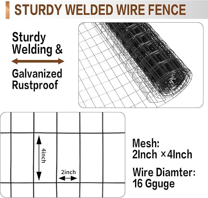 Tongmo 2 ft x 50 ft Black PVC Coated Welded Wire Fence, 16GA Garden Chicken Wire Fence Roll, Mesh Size 2" x 4" Hardware Cloth, Ideal for Yard Protection and Poultry Netting
