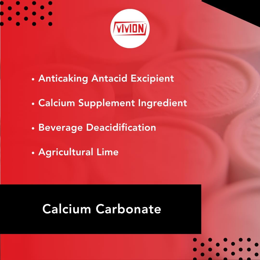 Calcium Carbonate Powder - Bulk 1 kg (2.2 lb) - 100% Pure Food Grade Limestone Supplement Ingredient - Wine Deacidification & Anticaking Antacid Excipient - Chalk Paint Filler Whiting Window Treatment