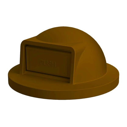 42 Gallon Slated Circle 100% Recycled Plastic Heavy Duty Outdoor Trash Can with Push Open Dome Lid and Internal Liner - Great for Schools and Businesses - Brown