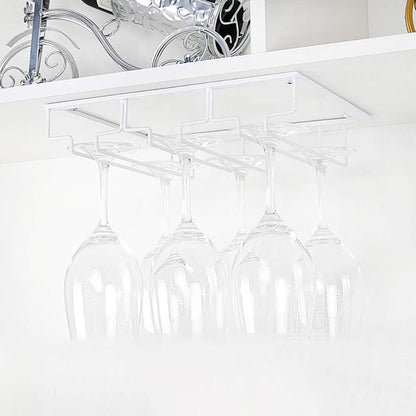 Wine Glass Rack - Under Cabinet Stemware Wine Glass Holder Glasses Storage Hanger 2 Pack Metal Organizer for Bar Kitchen White