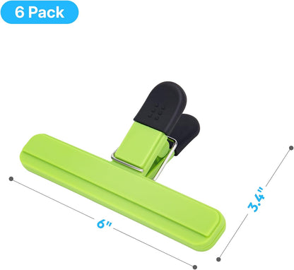 OWLKELA Chip Clip, 6 Pack Colors Wide Open Bag Clips for Food Storage, Heavy Duty Seal Grips Plastic Food Clips for Snack, Food Packages (6 inch x 3.4 inch)