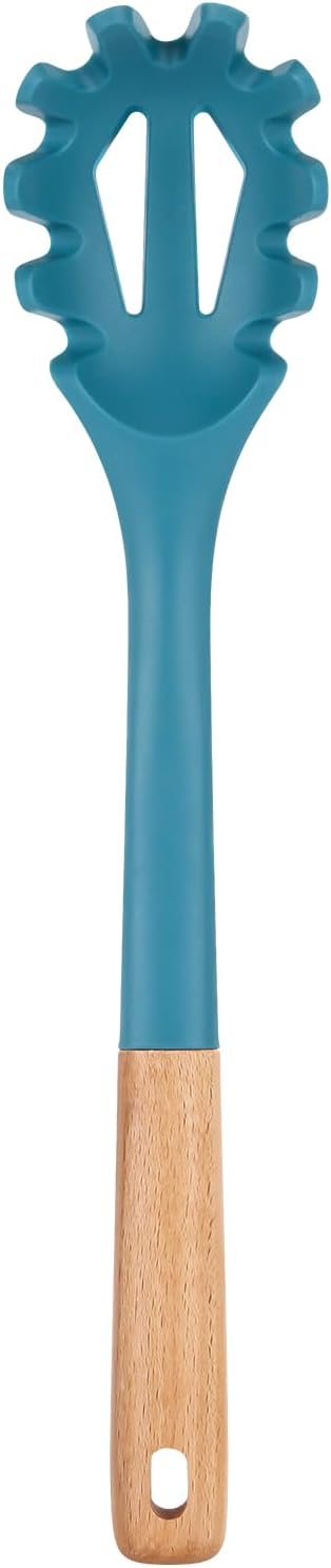Silicone Pasta Fork, Kitchen Heat Resistant Noodle Spoon Server, BPA Free Spaghetti Strainer,12.8 inch (BLUE)