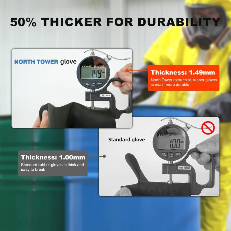 North Tower Heavy-Duty Latex Chemical Resistant Gloves - Reusable Long Rubber Dishwashing Gloves with Forearm Protection for Men - Waterproof, Industrial Safety Gear,18“，1 Pair