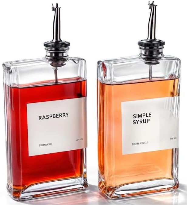 Olive Oil Dispenser for Kitchen, Cooking Oil and Vinegar Dispenser Set, Olive Oil Bottle, Soy sauce dispenser, coffee syrup bottles - 2 pcs, Silver