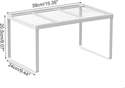 Kitchen Cabinet Storage Shelf Stackable Wire Spice Rack Organizer Heavy Duty Space Saver for Bathroom Bedroom Closet Laundry Room Office Countertop - White, Pack 1