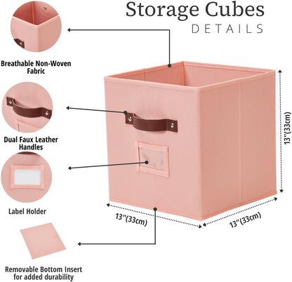 DECOMOMO Storage Cubes, 13x13x13 Storage Cube Bins with Labels, Fabric Organizer Bins (13" / 6pcs, Rainbow)